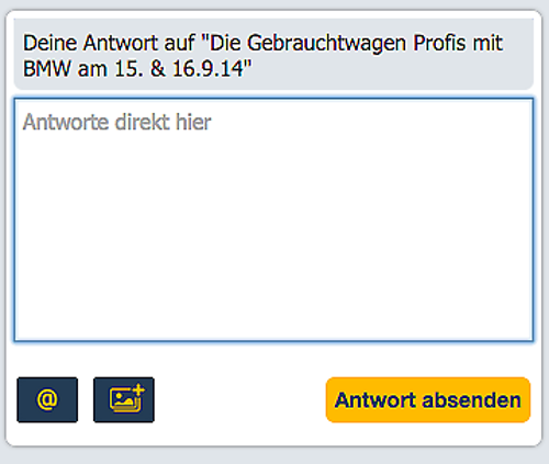 Das @-Symbol ist an prominenter Stelle in Schnellantwort-Editor zu finden.