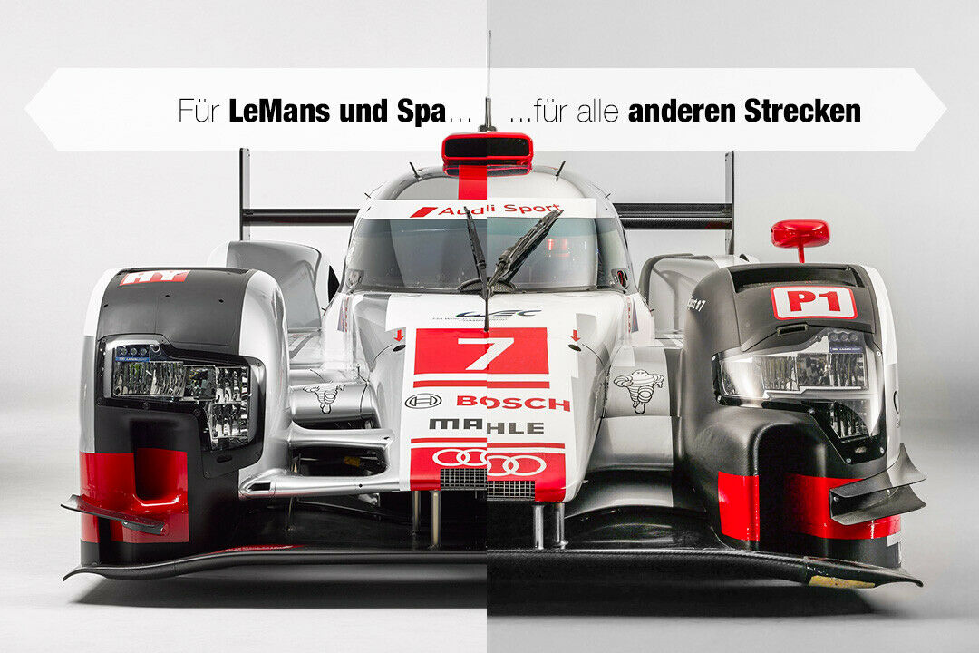 Audi R18 E-Tron: Neue Spoiler für den schnellsten Audi (Links die Le-Mans-Version, rechts der Urzustand)