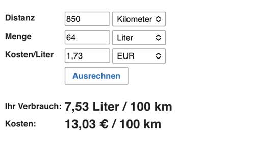 Verbrauch 850 km