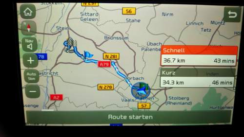 Kurze Route, mittels gesetztem Wegpunkt