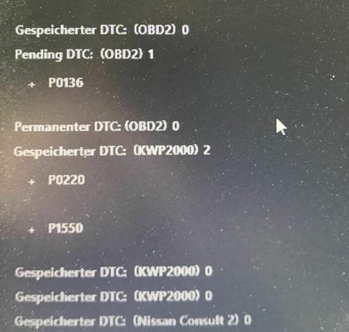 Fehlercodes nachdem starten