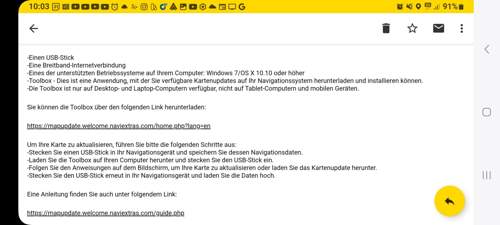 Screenshot der Email vom Support