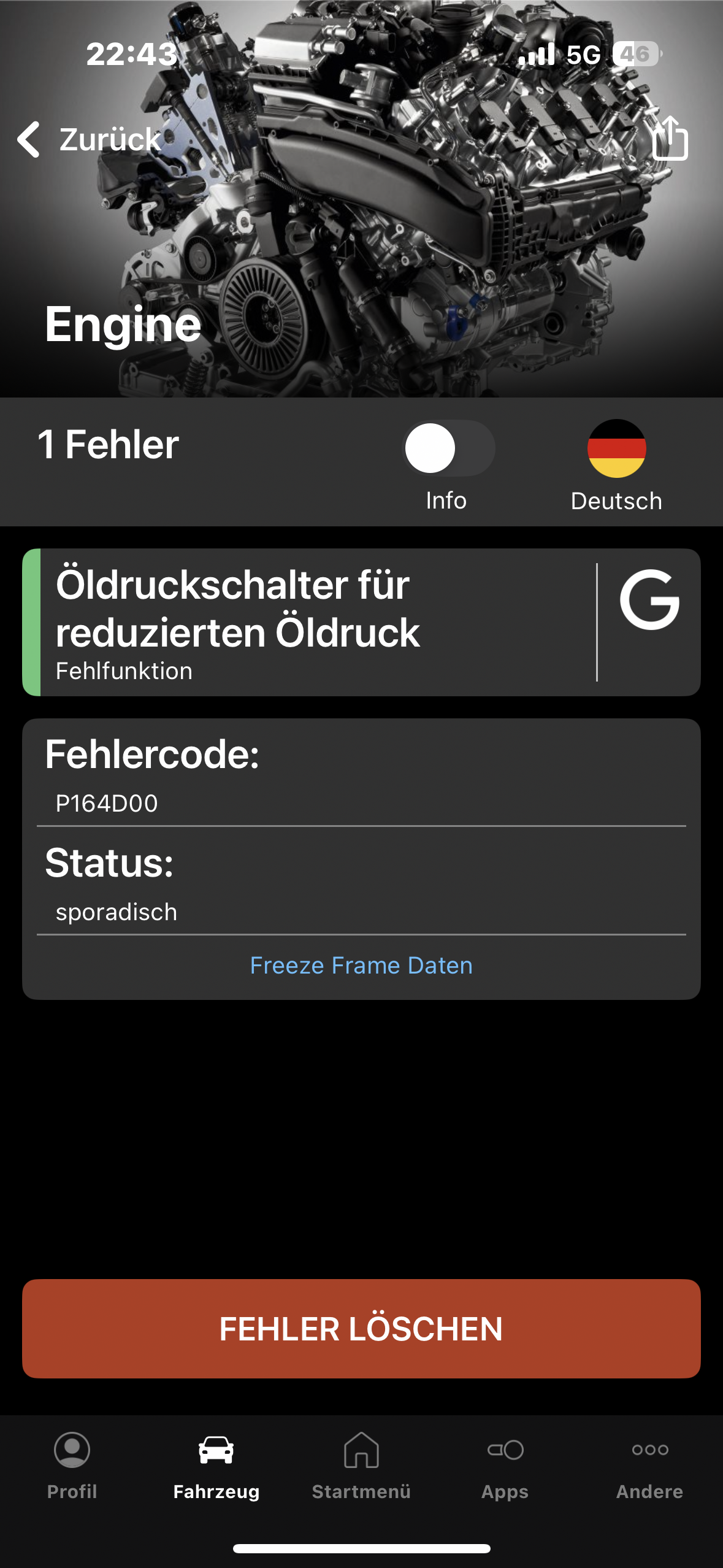 Öldruck Leuchte beim Bremsen