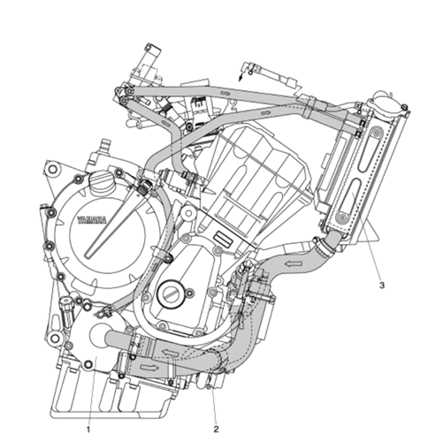 1. Water pump 2. Oil cooler 3. Radiator