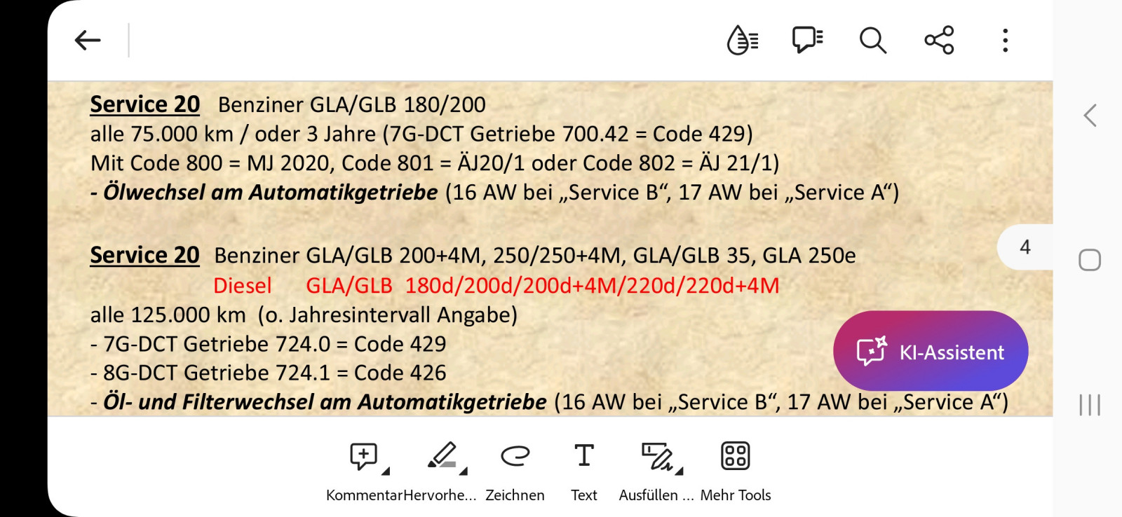 Ölwechsel am DSG Getriebe Mercedes Typ247 B 200