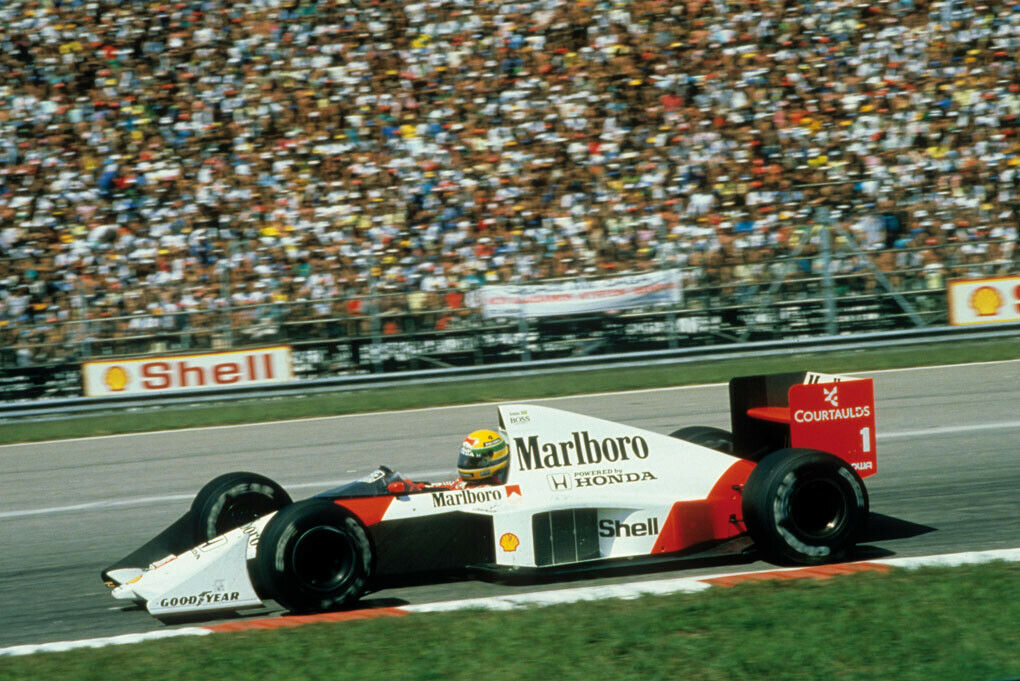 Ayrton Senna im McLaren mit Honda-Motor. 1989 in Brasilien.