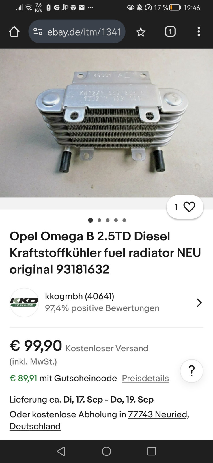 Omega 2,5 TD X25TD Kraftstoffkühler