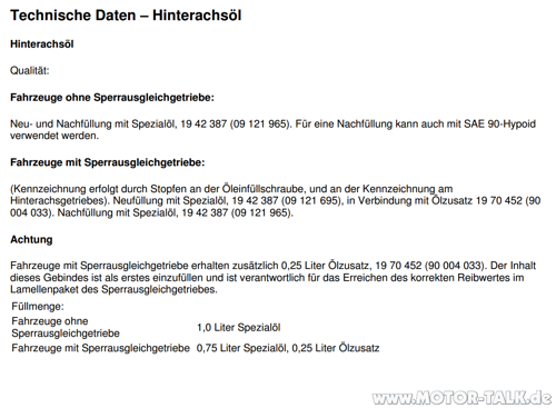 Opel Diff-Öl Anweisung