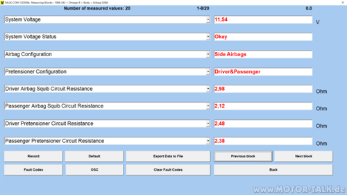 Messwerte Airbag 1