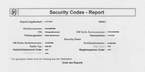 GM Security Code Report