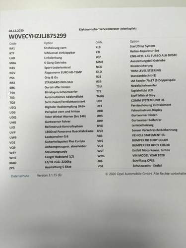 Ausstattungsliste 2