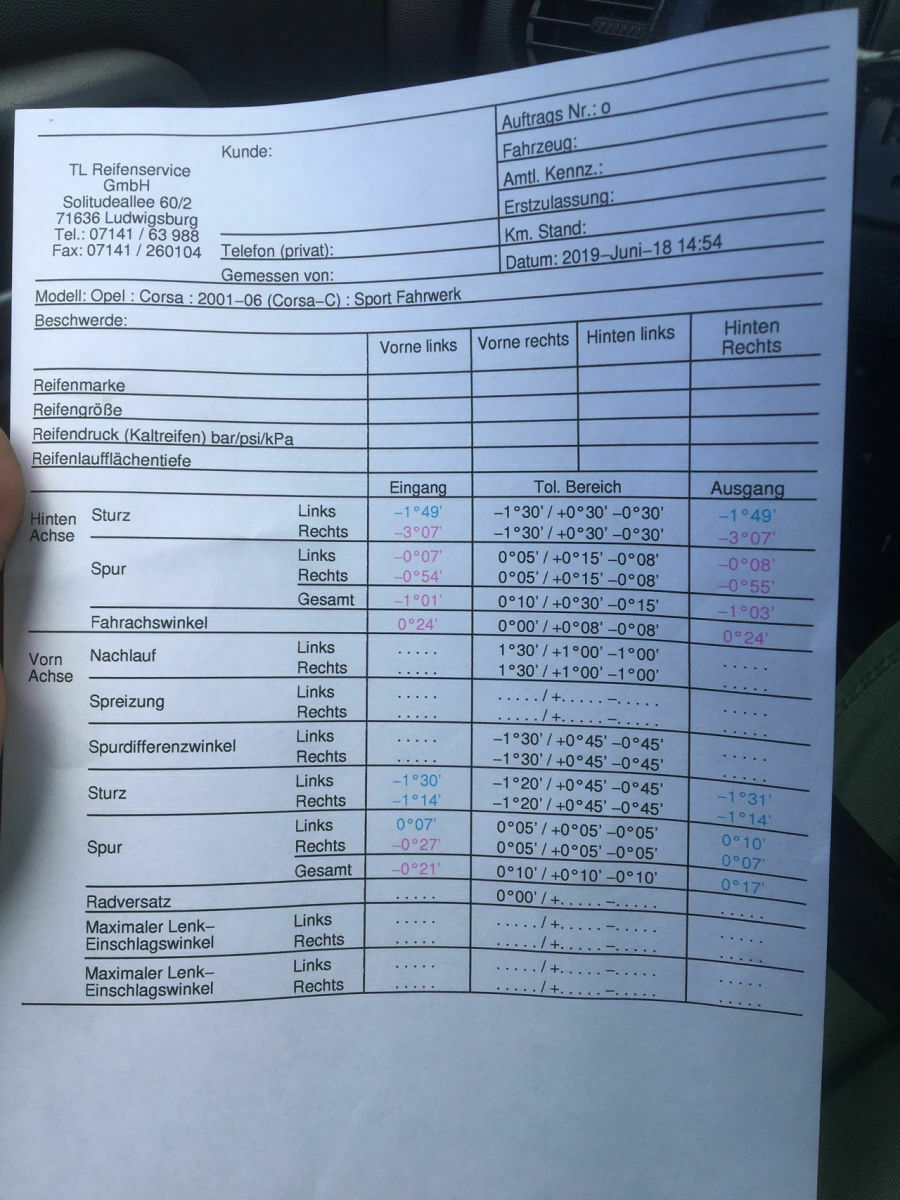 Opel Corsa c Hinterachse hat einen Schlag
