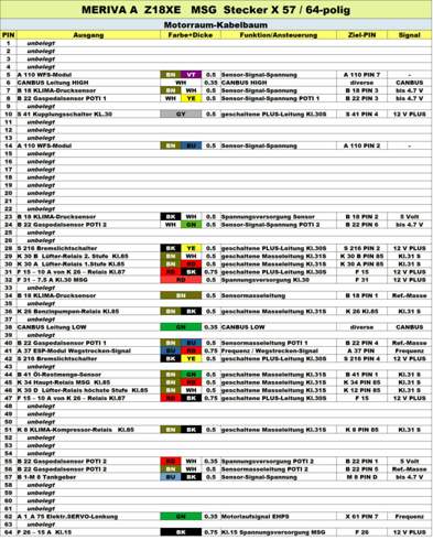 Pinbelegung Z18XE MSG
