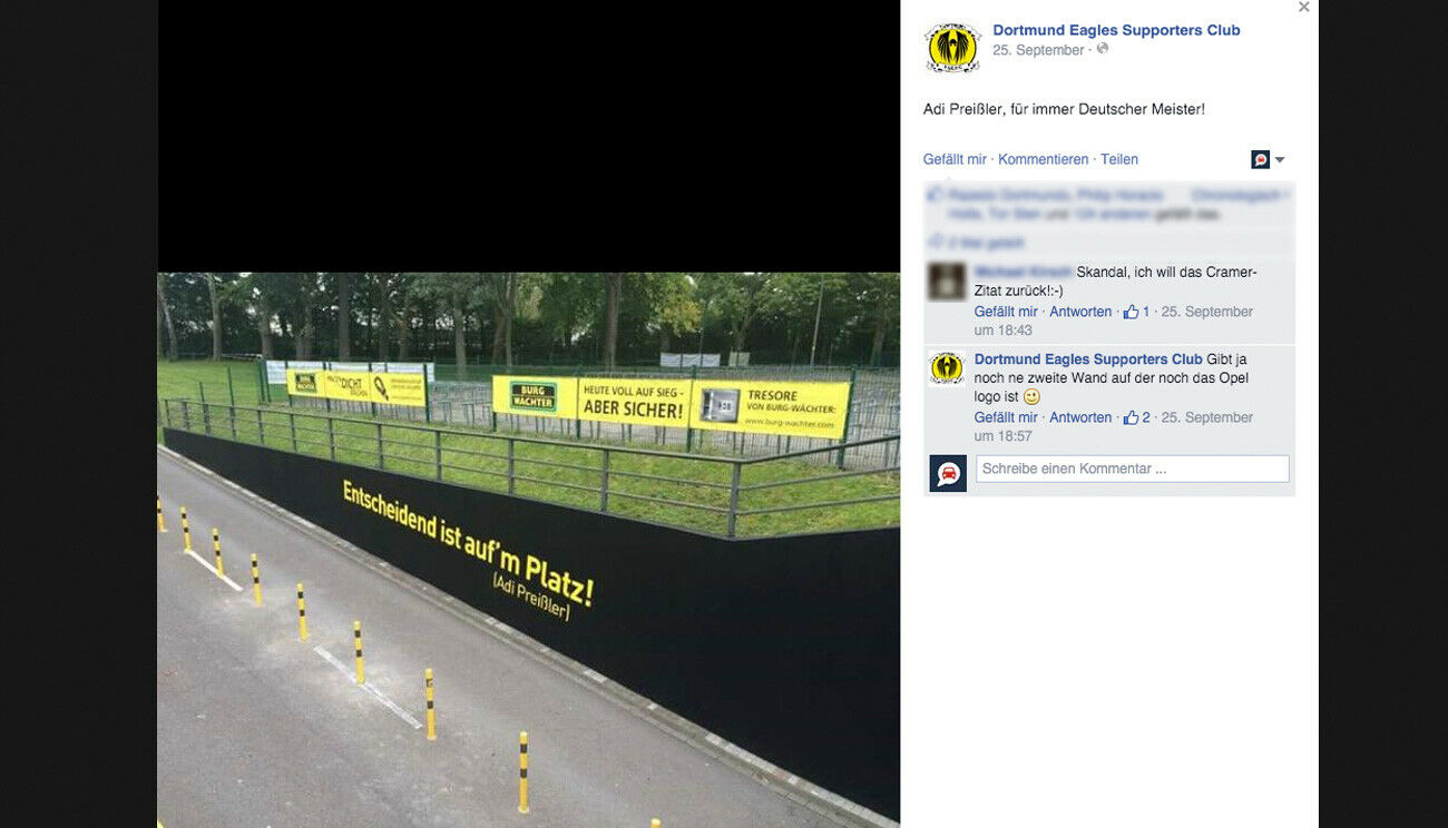 Daraufhin entschuldigte sich der BVB tatsächlich bei seinen Fans und ließ Preißlers Worte wieder an die Wand pinseln - im neuen Look