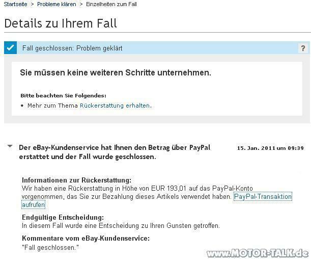 Originale M3 Spiegel erhalten, per paypal bezahlt, aber wurde beschissen - Was kann ich tun?
