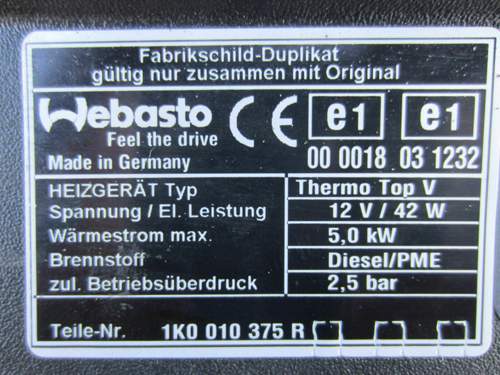 Standheizung Webasto Caddy FL