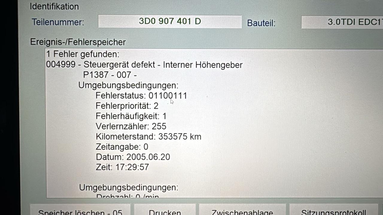 P1387-007 Steuergerät defekt - interner Höhengeber