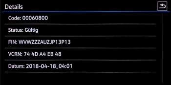 Details eines FEC Codes inkl. dem VCRN Code der aber für ein Fahrzeug immer gleich ist