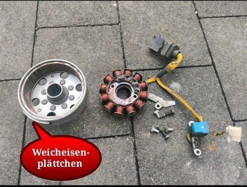 Weicheisenplättchen außen am Polrad