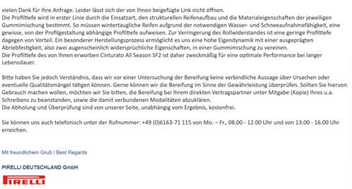 Pirelli Antwort