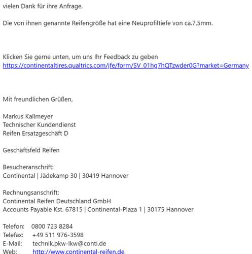 Conti-Suppor ASC2 Antwort