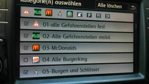 Auswahl der POI Katego