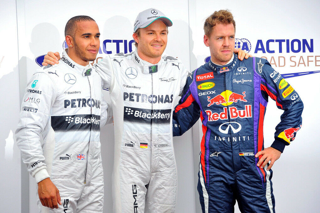 Diese drei setzten sich im ständig wechselnden Wetter durch: Rosberg, Hamilton, Vettel.
