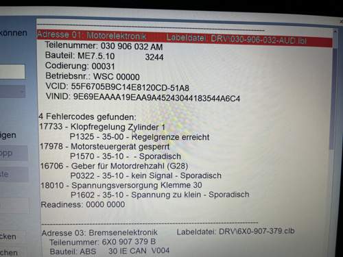 Fehlerspeicher vom Freitag letzter Woche