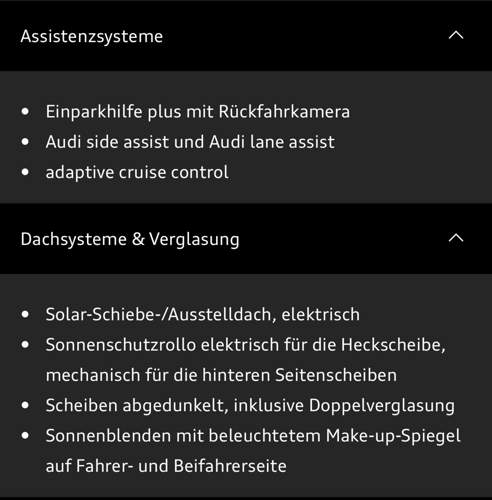 Auszug MyAudiApp