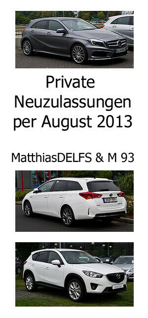 Private Neuzulassungen per August 2013: A-, B-, C-, E-Klasse und A3 stark, Fortwo und Touran schwach