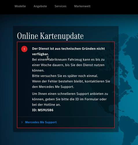 Fehler im Mercedes Me Portal