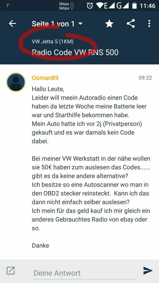 Radio Code VW RNS 500