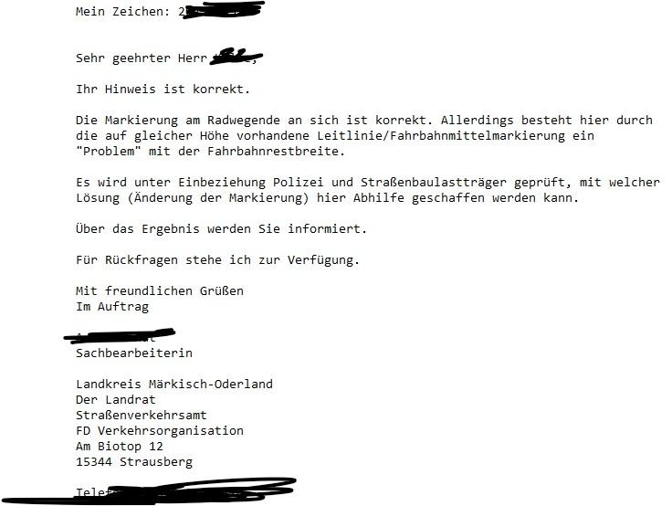 Radwegführung auf die Fahrbahn