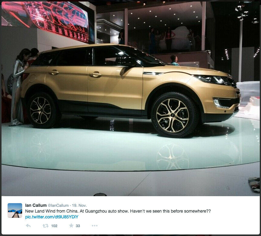 Der Land Wind X7 soll umgerechnet nur 17.700 Euro kosten, ein echter Evoque 50.500 Euro