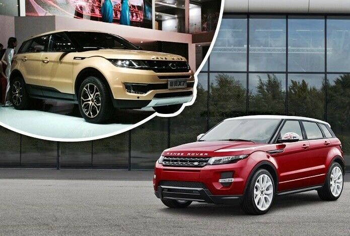 Fälschung (oben und Original: Land Wind zeigte in China den X7, eine Kopie des Range Rover Evoque