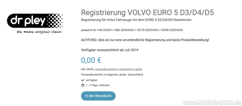 Screenshot Volvo Registrierung