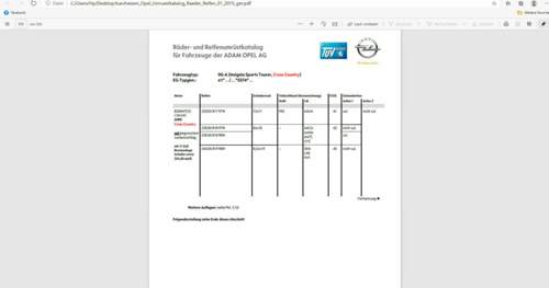 Reifenliste INSIGNIA ab Bj 2015