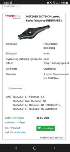 OE Nummer Aufschlüsselung