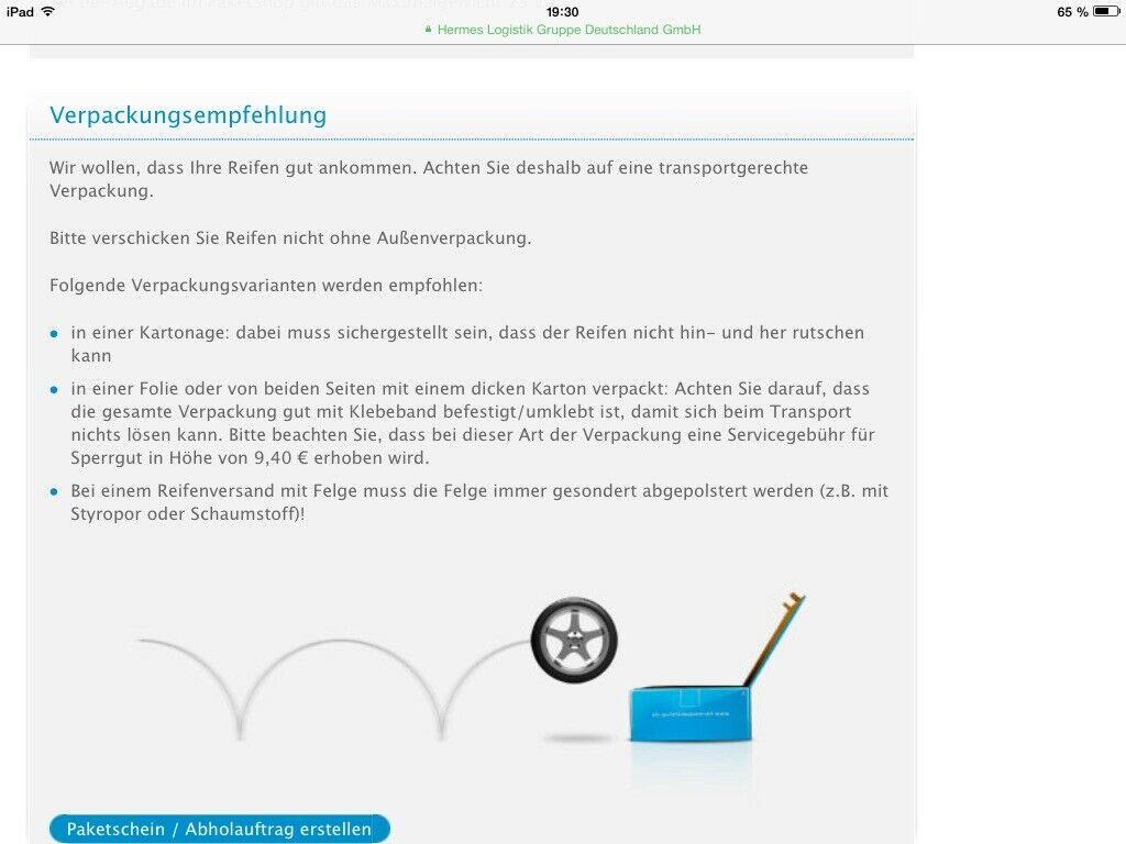 Reifenversand mit DPD, rund oder eckig verpacken?