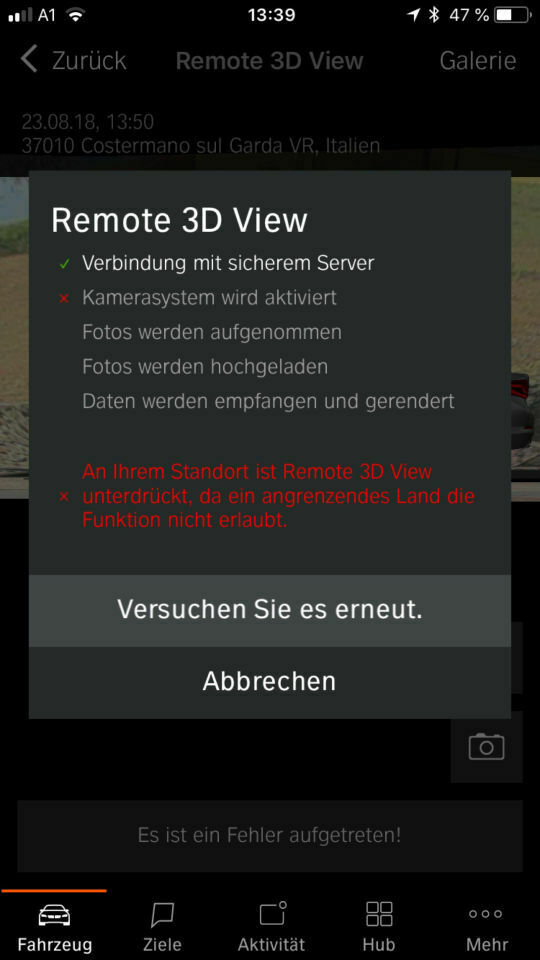 Remote 3D View in Österreich nicht möglich
