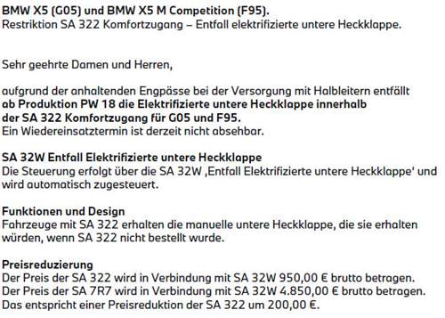 Restriktion SA322 Komfortzugang