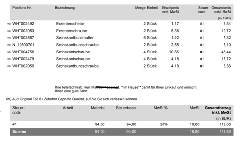 Schrauben Montage Hinterachse