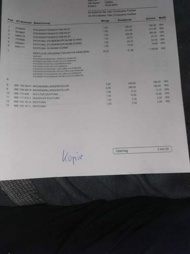 Rechnung A5 Steuerkette + Nockenwellenve