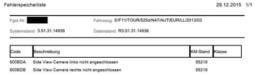 Fehlerspeicherliste