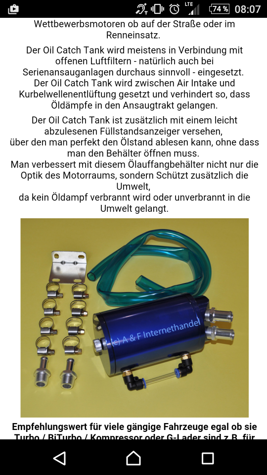 Rückführung von ölabscheider dichtmachen