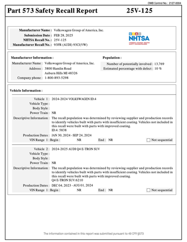 Recall 95FR (Audi) Seite 1