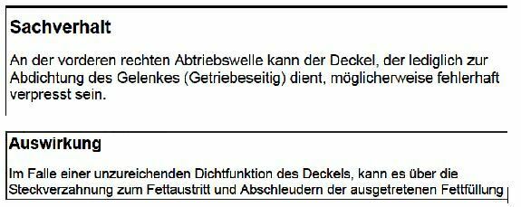 Rückruf Gelenkwelle