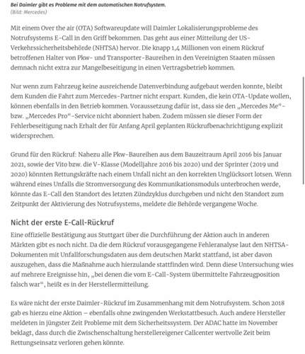 Rückrufe wegen e-Call