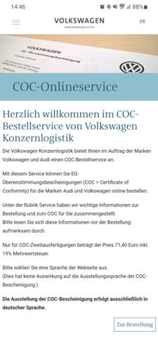 Volkswagen Konzernlogistik COC-Service