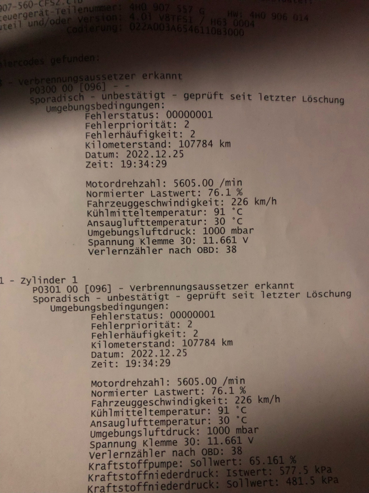 S8 Plus Verbrennungsaussetzer